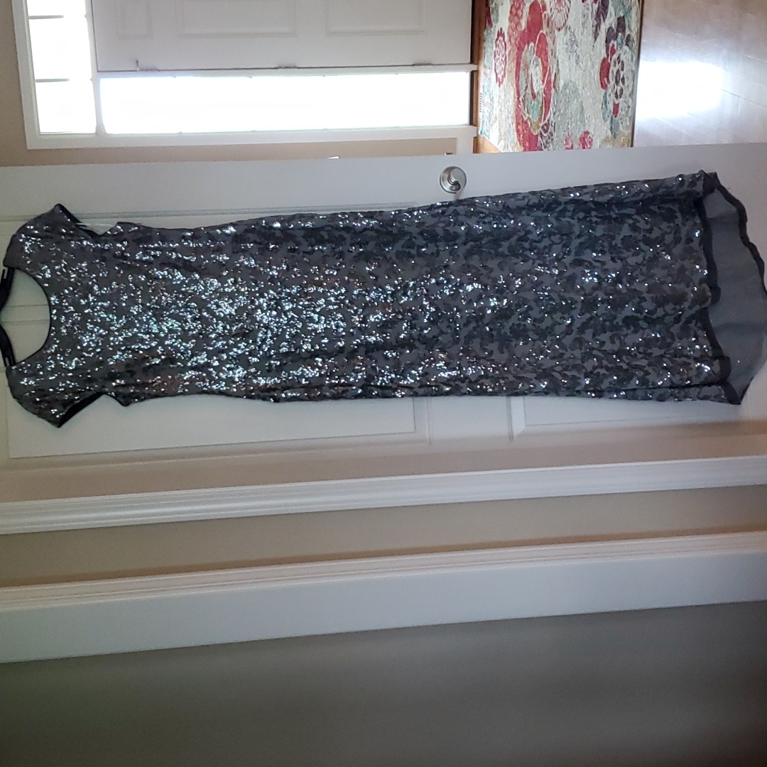 Womens Calvin Klein Sequined Evening Dress Size 14 Cap Sleeves Second Wedding